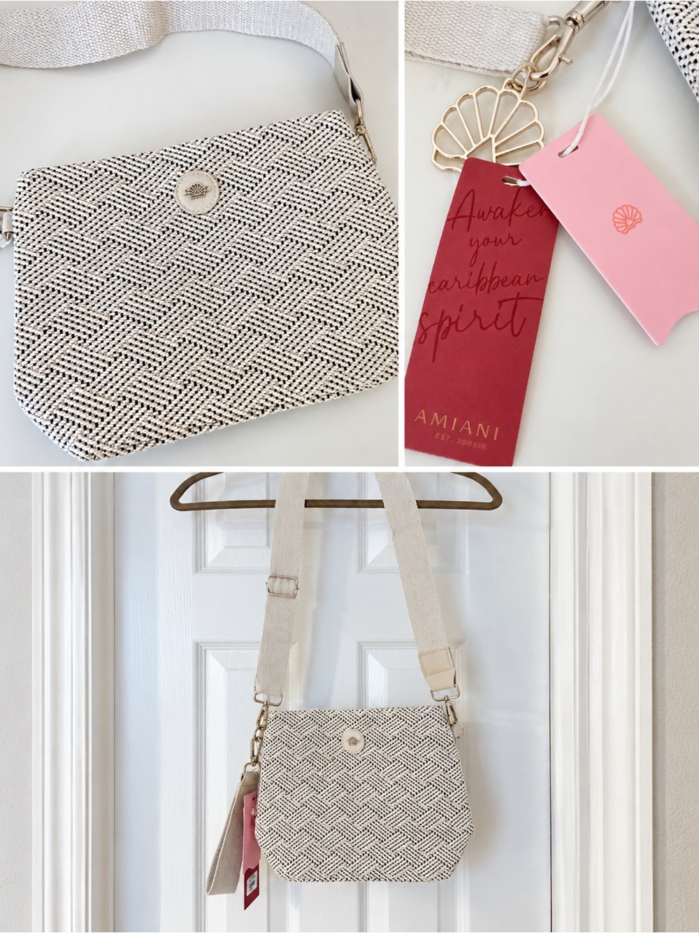 Amiani Cream Woven Crossbody Bag with Gold Accent